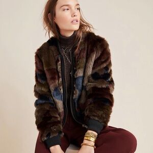 Anthropologie Marrakech Alyssa Camo Faux Fur Bomber Jacket